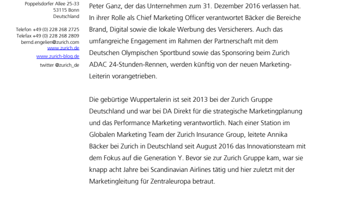 Zurich mit neuer Marketing-Spitze