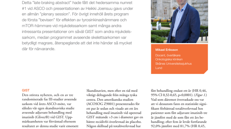 Överläkare Mikael Eriksson –  magtarmtumören GIST, skandinavisk studie i fokus under ASCO