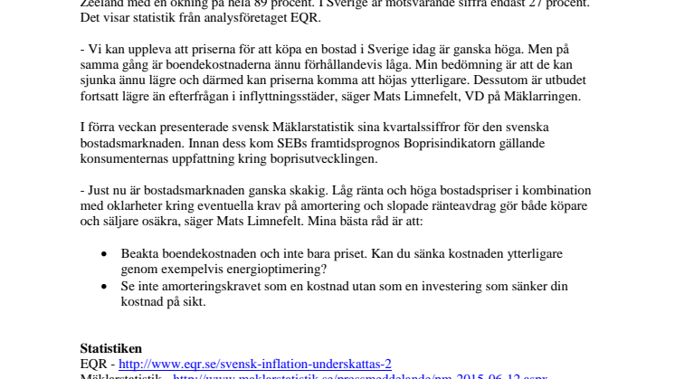 Svenska boendekostnader lägst i världen