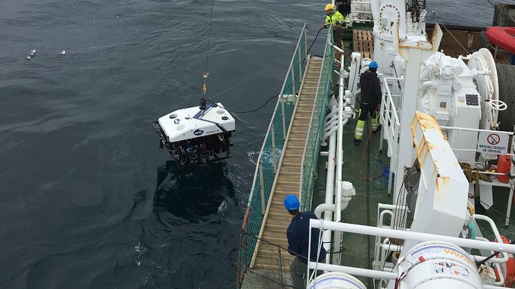 Med en fjärrstyrd autonom farkost (ROV) togs bottenprover vid expeditionen 2016. Foto: Wei-Li Hong﻿﻿