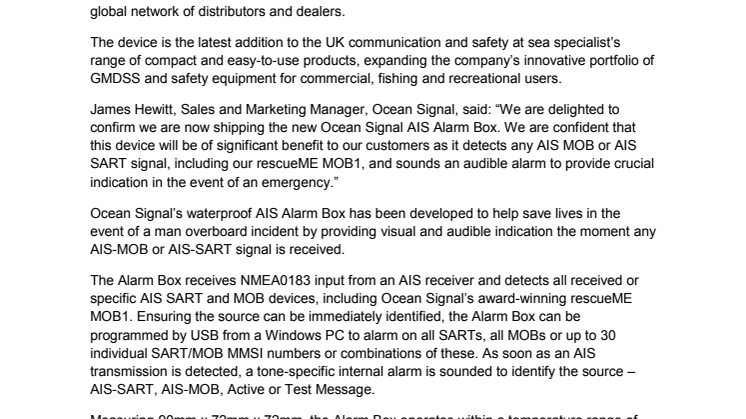 Ocean Signal: New AIS Alarm Box Available To Customers      