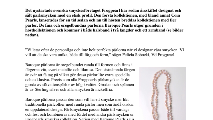 Nya pärlsmycken: Höstnyheter Från Frogpearl