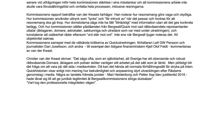 Christer van der Kwasts omtalade bok Bortom rimligt tvivel ges ut med nytt efterord