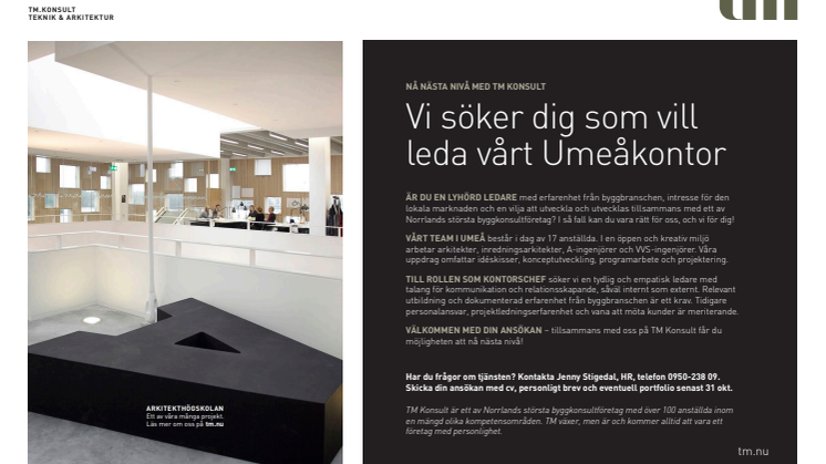 TM Konsult söker kontorschef till Umeå