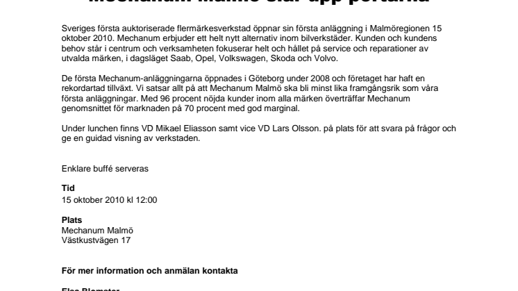 Inbjudan till presslunch på Mechanum Malmö den 15 oktober