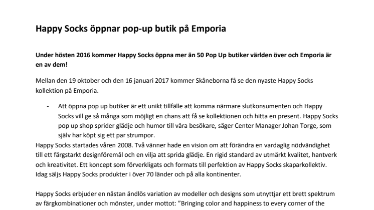 Happy Socks öppnar pop-up butik på Emporia