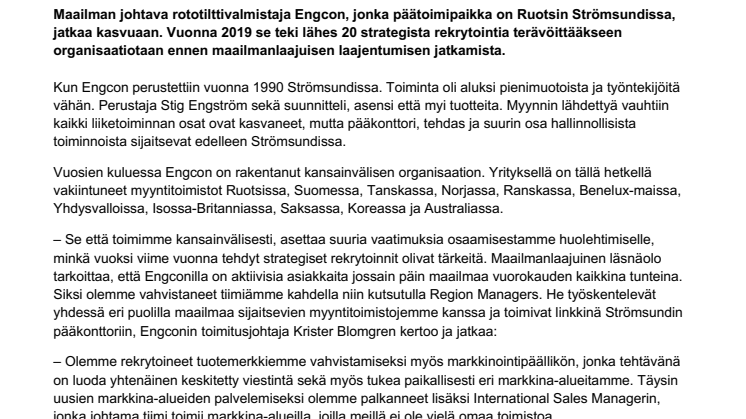 Engcon valmis jatkamaan maailmanlaajuista laajentumistaan – vuonna 2019 rekrytoitiin 20 avainhenkilöä