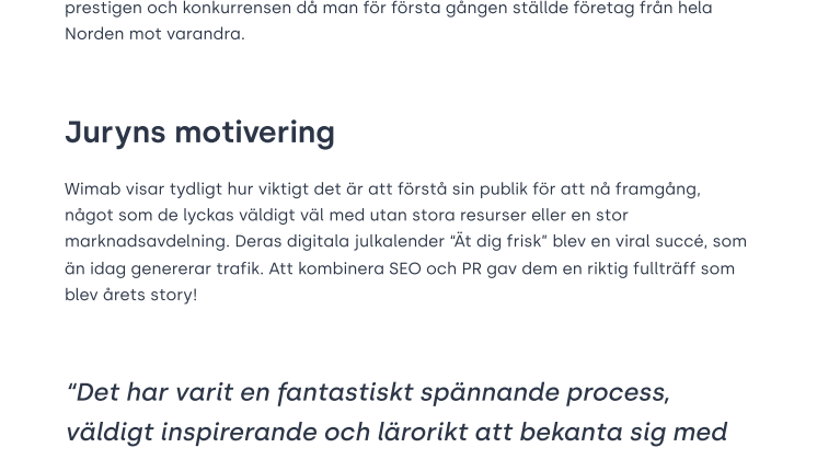 Wimab Evenemang vann Nordic Digital PR Awards