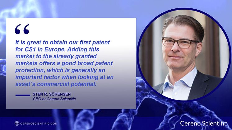 Cereno Scientific obtains patents in 15 European countries solidifying CS1’s protection