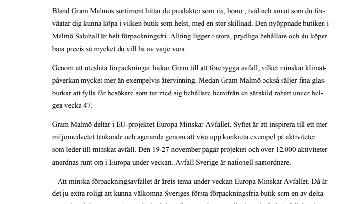 Sveriges första förpackningsfria  butik uppmärksammar avfallsfrågan