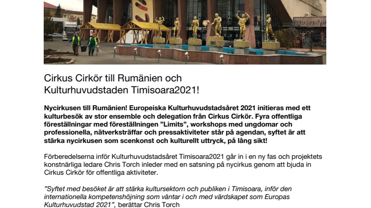 Cirkus Cirkör till Rumänien och  Kulturhuvudstaden Timisoara 2021!