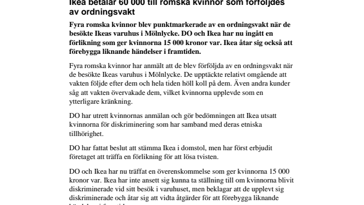 Ikea betalar 60 000 till romska kvinnor som förföljdes av ordningsvakt 