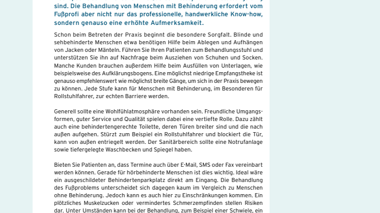 Barrierefrei. Menschen mit Behinderung in der Fußpflegepraxis