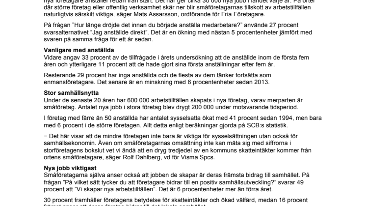 Småföretagarna skapar tusentals nya jobb varje år