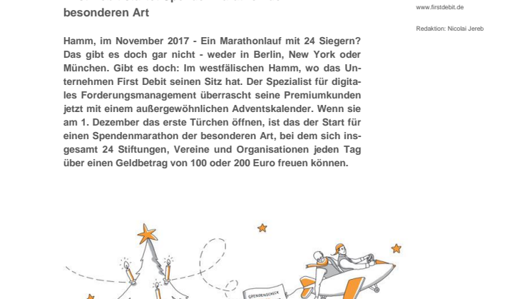 Am 1. Dezember geht das erste Türchen auf: First Debit startet Spendenmarathon der  besonderen Art