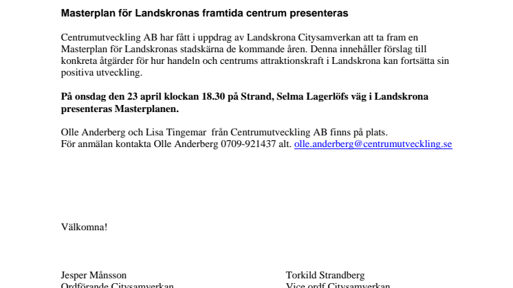 Pressinbjudan - Masterplan för Landskronas framtida centrum presenteras