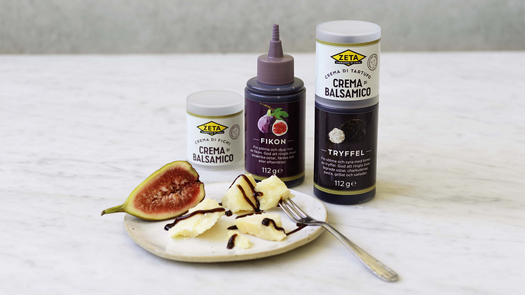 Zeta Crema Balsamico Tryffel samt Fikon är fina smaksättare till Parmesan.