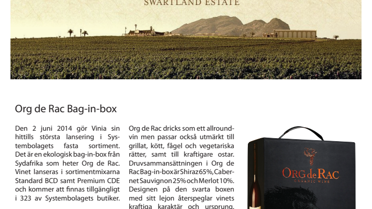 Nyhetsbrev Org de Rac Bag in Box