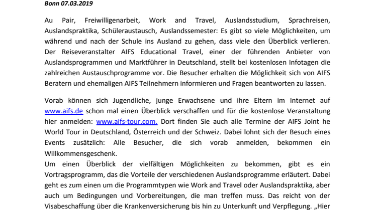  AIFS Join the World Tour: So geht man ins Ausland