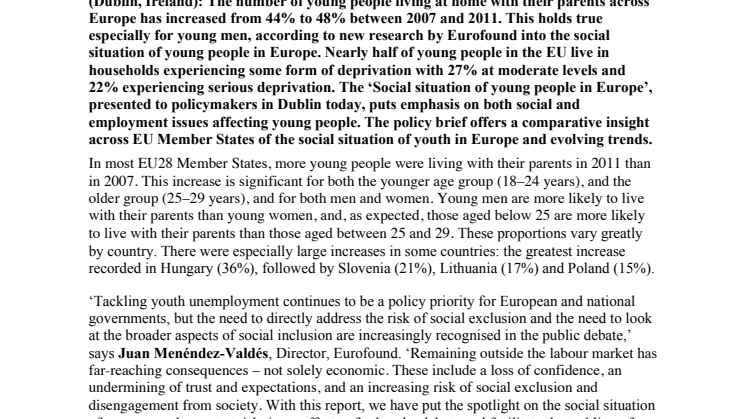 Increase in young people living at home across EU since onset of economic crisis