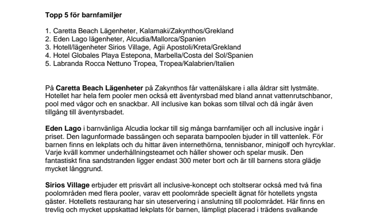 Topp 5 för barnfamiljer i sommar