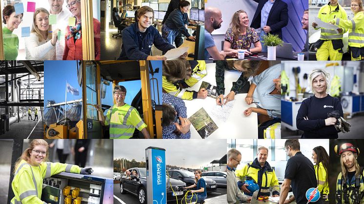 Bildkollage över anställda på Jönköping Energi - bolaget som nu rekryterar nya krafter.