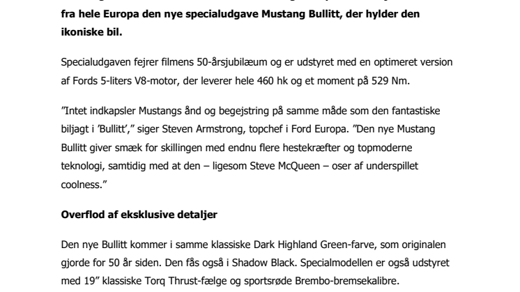 Ford hylder kultfilm med specialudgave af Mustang