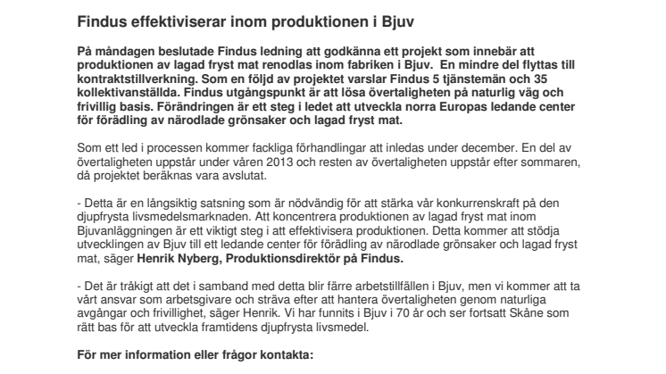 Findus effektiviserar inom produktionen i Bjuv 