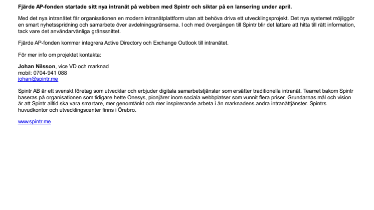 Fjärde AP-fonden startade intranätet på webben