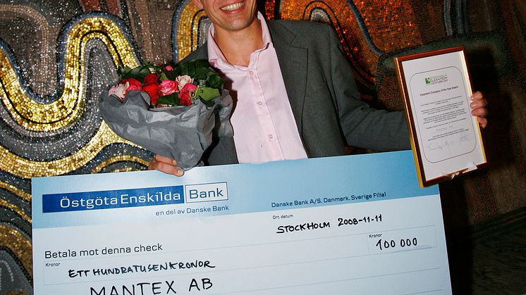 Mantex tilldelades ”Cleantech of the Year Award” under Stockholm Cleantech Venture Day  