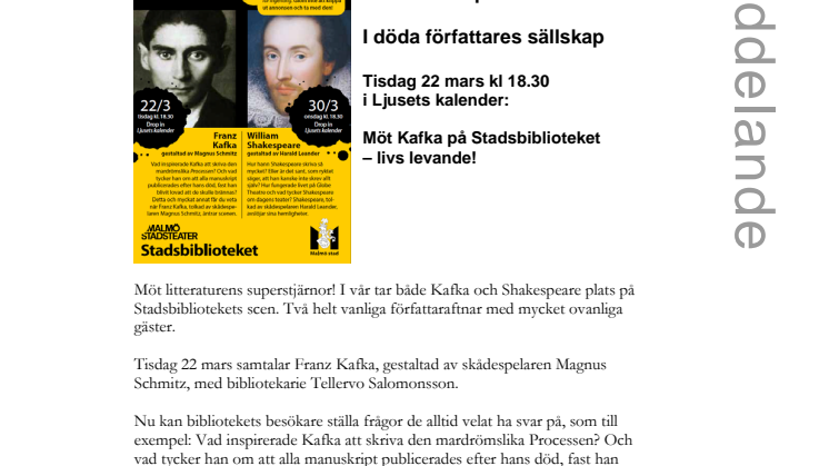 Stadsbiblioteket och Malmö Stadsteater presenterar: I döda författares sällskap