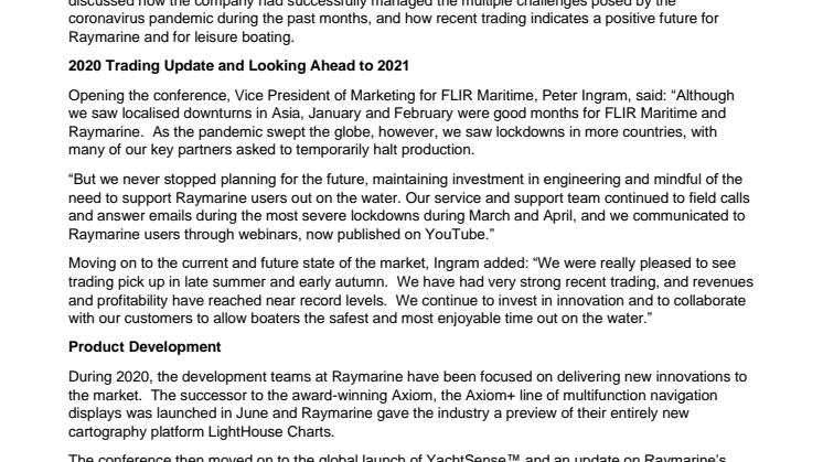 Raymarine Press Conference: Latest Product Developments and  2020 Trading Update 