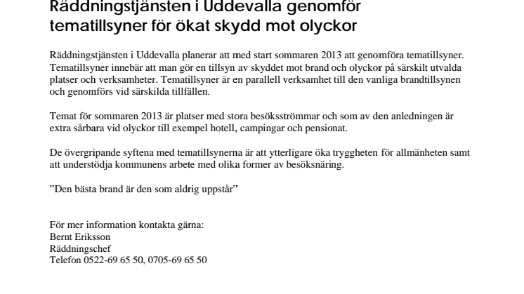 Räddningstjänsten i Uddevalla genomför tematillsyner för ökat skydd mot olyckor