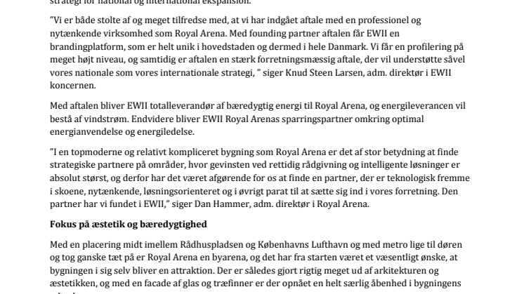 EWII indgår et stærkt partnerskab med Royal Arena