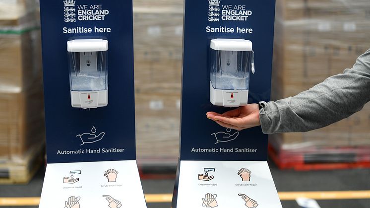 Hand sanitising station installed by the ECB at the Ageas Bowl and Emirates Old Trafford (Getty Images)
