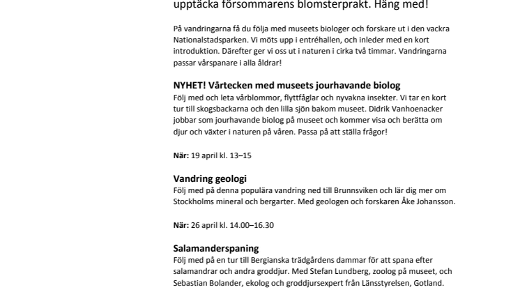 Vårens vandringar på Naturhistoriska riksmuseet