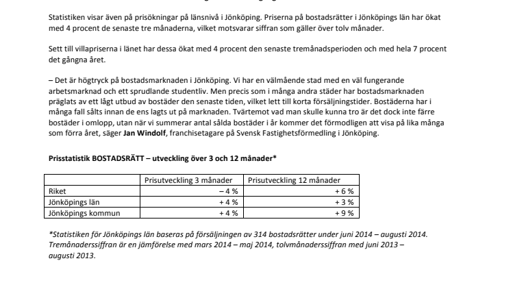 Bostadspriserna stiger i Jönköping