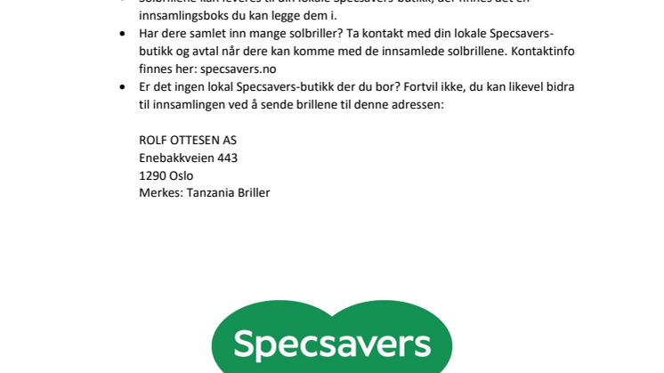Slik kan du bidra til å samle inn solbriller til Tanzania