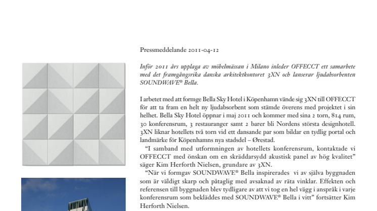 OFFECCT inleder samarbete med den danska arkitektbyrån 3XN som ger form åt Ørestad