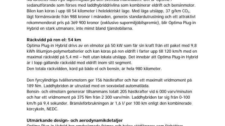 Laddhybriden Optima Plug-in Hybrid lanseras i Sverige