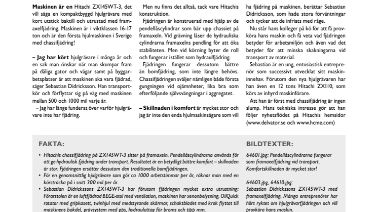 Hitachis chassifjädring höjer hjulgrävarkomforten (Nu med bilder!)