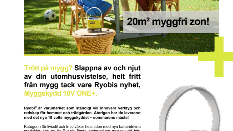Myggfri zon på hela 20 m² med Ryobis nya Myggskydd!