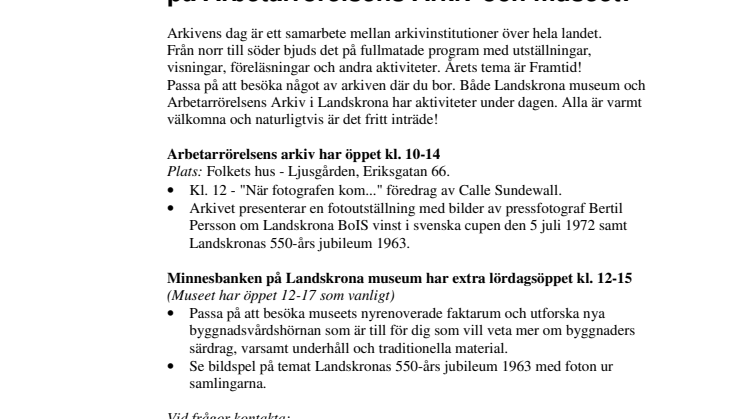 Lördag 10 november firas Arkivens Dag på Arbetarrörelsens Arkiv och museet!