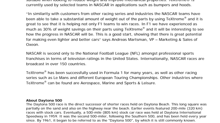 TeXtreme® cars successful at Daytona 500