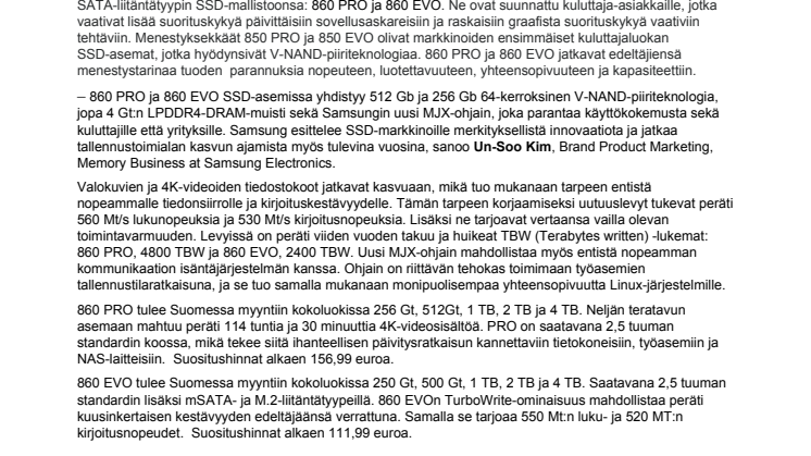 Samsungin SSD-mallisto vahvistuu kahdella SATA-levyllä: 860 PRO ja 860 EVO