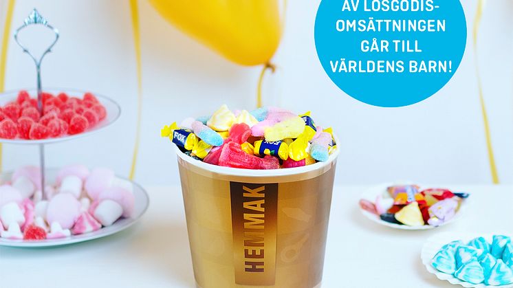 Under de dagar vi firar Lösgodisets Dag® så skänker vi 1% av lösgodisomsättningen till Världens Barn.