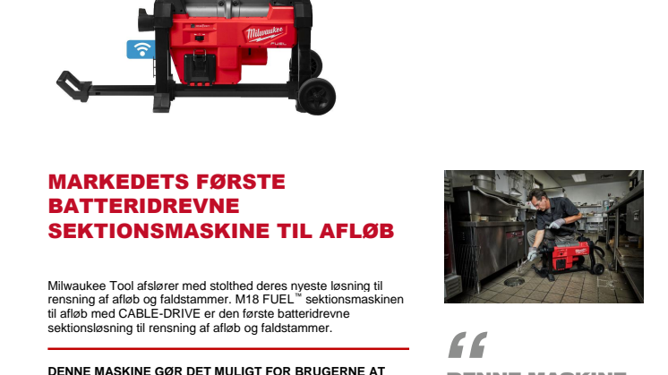MARKEDETS FØRSTE BATTERIDREVNE SEKTIONSMASKINE TIL AFLØB