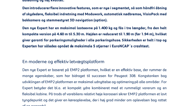 Ny PEUGEOT Expert tager et spring ind i fremtiden