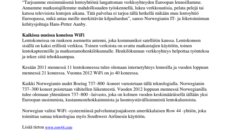 Norwegianilla ensimmäisenä Euroopassa WiFi -lentoja 