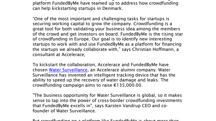 FundedByMe Denmark announces partnership with Accelerace